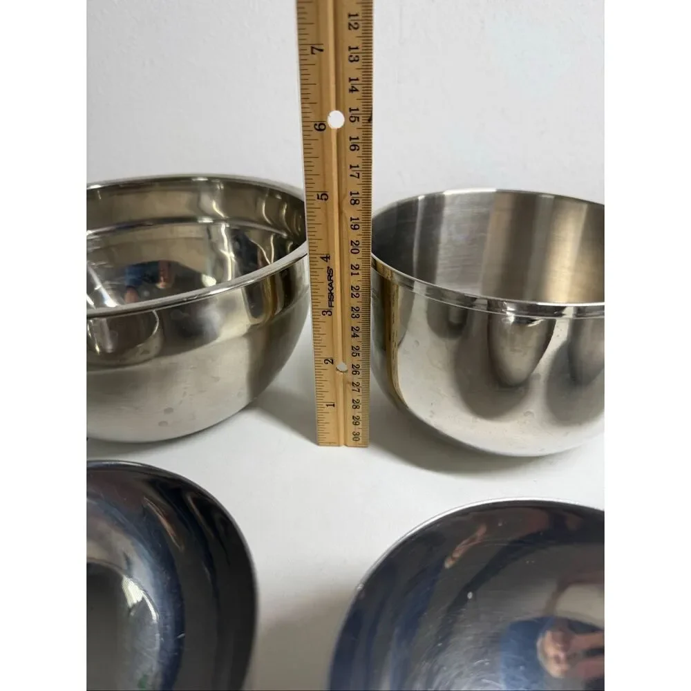 Set of 5 Stainless Steel Mixing Bowls 3 IKEA + 2 Unbranded Nesting Kitchen Bowls